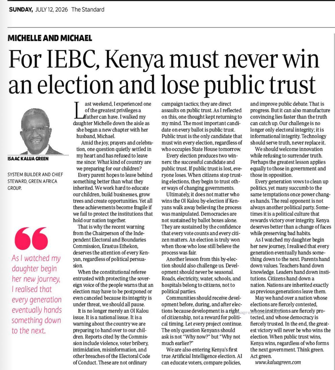 MICHELLE AND MICHAEL  .  For IEBC, Kenya must never win an election and lose public trust